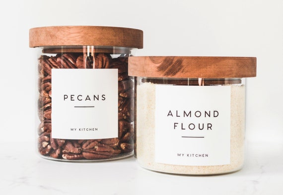 Minimalist Pantry Labels for Kitchen Organization • Water-Resistant Polyester • Custom Labels for Storage Containers • Personalization •