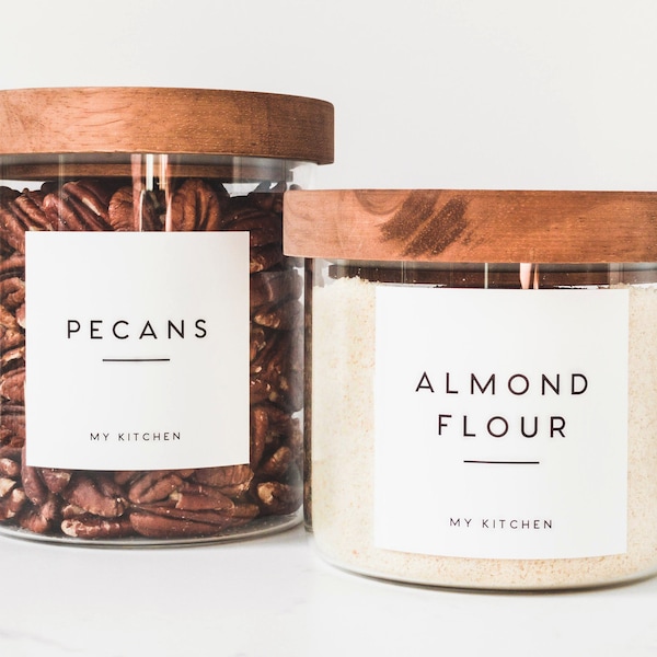 Minimalist Pantry Labels for Kitchen Organization • Water-Resistant Polyester • Custom Labels for Storage Containers • Personalization •