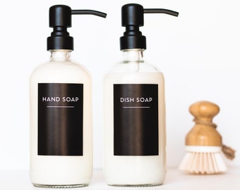 Modern Black Vinyl Hand & Dish Soap Labels • Dark Kitchen Set
