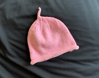 Handgemachte Baby hell rosa Baumwolle Wolle stricken Mütze