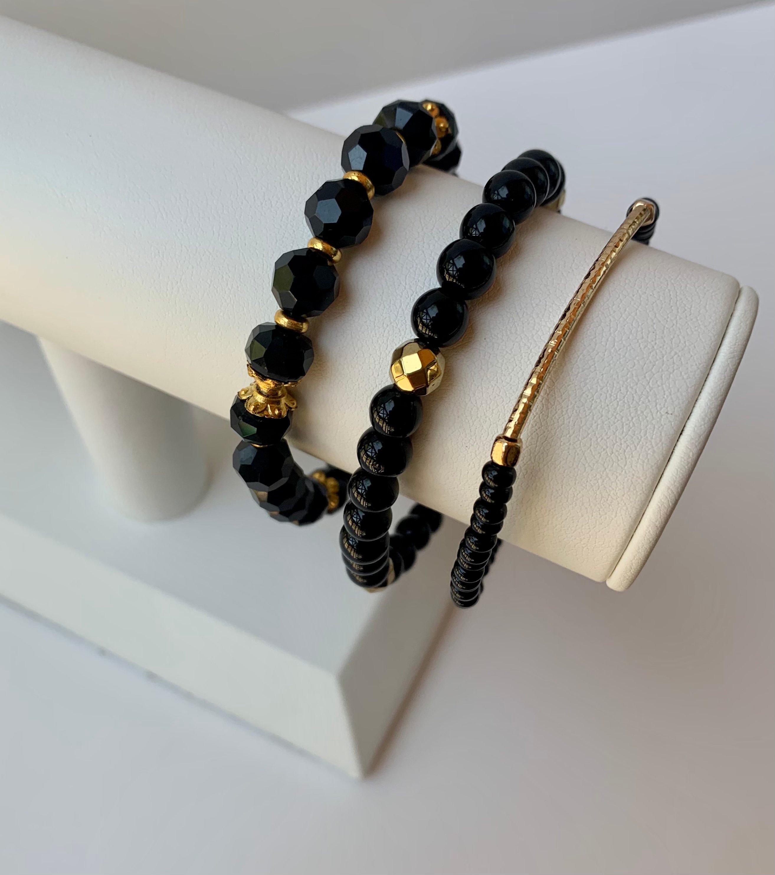 Black and Gold Bead Bracelet Set Etsy