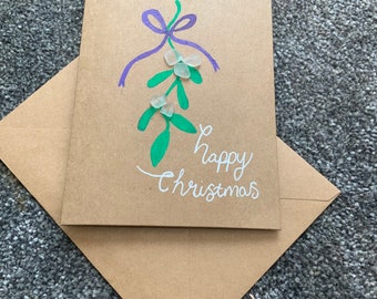 Sea glass Christmas mistletoe card