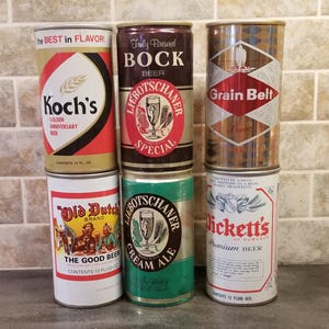 Six Vintage Beer Cans