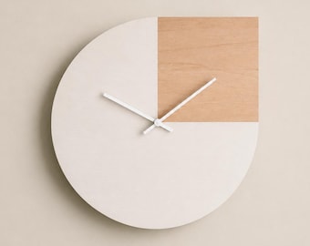 Modern Wooden Asymmetric Clock, Silent Wall Timepiece, 20 Inch