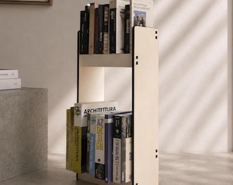 Compact Wooden Vertical Book Stand, Modern Italian Floor Bookcase, Minimalist Living Room Storage