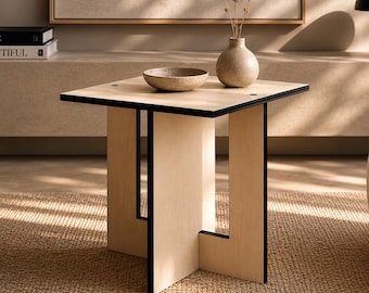 Fibonacci Accent Wooden Square Table, Golden Ratio Minimal Side Stand, 18 Inch