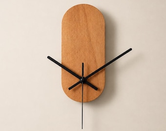 Light Walnut Oblong Wall Clock: Minimalist Silent Wood Timepiece, Modern Design