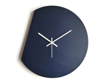 15 Inch Blue Wooden Asymmetric Clock for Wall: Silent Minimalist Timepiece