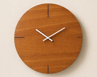 Oak Wood Quiet Wall Clock, Large Silent Minimalist Wooden Nordic Timepiece, 15 Inch