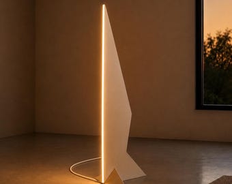 Italian LED Unusual Floor Lamp: Laser Cut Wood, Modern Minimalist Design