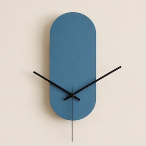 Teal Oblong Wooden Sleek Wall Clock: Minimalist Silent Modern Timekeeper
