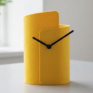 Minimalist Felt Yellow Desk Clock: Silent Modern Sculptural Timepiece