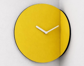 Modern Corner Wall Clock, Laser Cut Poplar Plywood Minimalist Design, Made in Italy