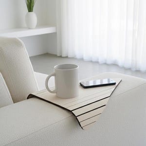 Triangle End Table for Sofa: Poplar Wood Over-Couch Arm Tray for Living Room