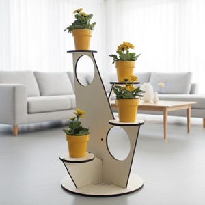 18 x 24 Inch Handmade Italian Modern Plant Stand: 4-Tier Laser Cut Poplar Wood Freestanding Planter, Gifts for Couples Who Have Everything