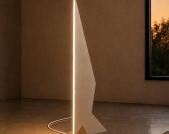 Italian LED Unusual Floor Lamp: Laser Cut Wood, Modern Minimalist Design