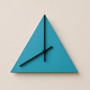 Geometric Wood Triangle Clock, Minimalist Silent Wall Timepiece, Compact Client Gift, 9 Inch