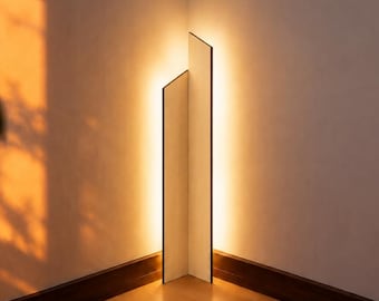 Laser Cut Poplar Plywood Corner Slim Floor Lamp, Minimalist Ambient Italian Lighting
