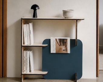 Modern Laser-Cut Poplar Wood Console Bookcase, Narrow Book Table, Magazine Rack, 30 x 10 inch