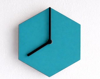Turquoise Geometric Hexagon Wood Clock: Modern Wall Decor 6 Inch