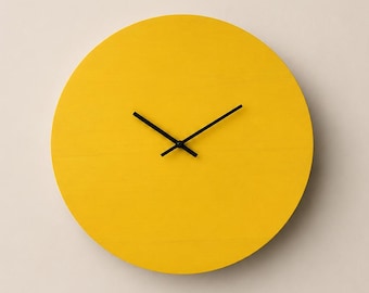 Yellow Wood Blank Wall Clock, Minimalist Scandinavian Design, Silent Movement, 15 Inch