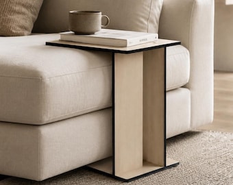Laser Cut Poplar C Shape End Table: Italian Sofa Side Shelf (15 x 9 x 18 Inch)