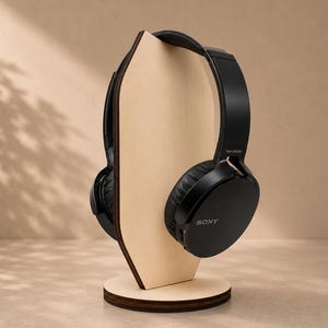 Laser Cut Wood Desk Headphone Mount: Modern Streaming Setup Dock