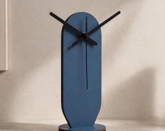 Teal Wooden Compact Desk Clock: Minimalist Silent Analog Timepiece