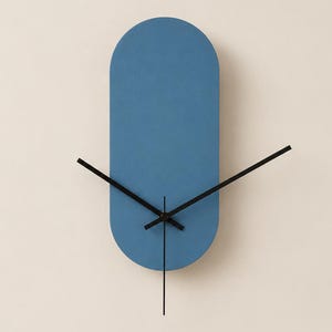 Teal Oblong Wooden Sleek Wall Clock: Minimalist Silent Modern Timekeeper