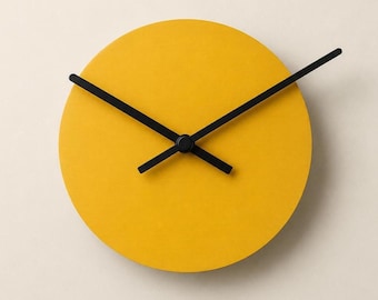 Yellow Tiny Wall Clock, Minimalist Scandinavian Wood Timepiece, Silent Mechanism, 7 Inch