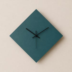 Teal Diamond Timepiece, Modern Minimalist Entryway Wall Clock, Silent Mechanism, 16 inch