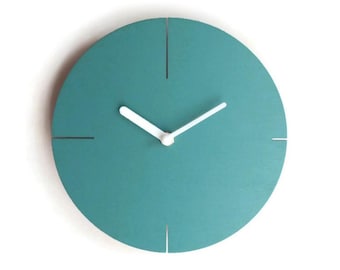 10 Inch Turquoise Quiet Small Space Clock: Minimalist Silent Wooden Timepiece