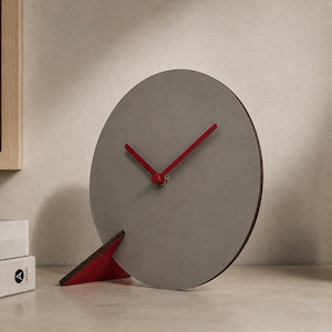 Silent Wooden Table Clock, Quiet Minimalist Italian Desk Sculptural Timepiece, Client Gift