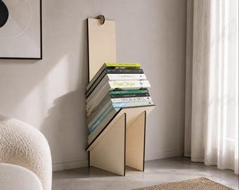 Modern Italian Wooden Bookshelf: Space-Saving Vertical Book Rack