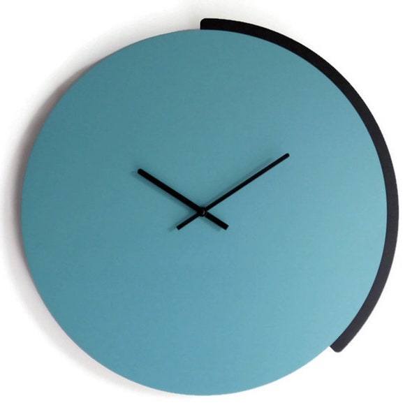 16,5" Wide Laser Cut Wood Wall Clock in Turquoise Quiet and Minimalist, Inspired by the Golden Angle, No Ticking, Modern Large Timekeeper