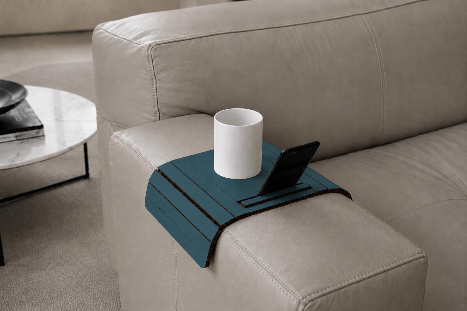 Dark Walnut Modern Couch Tray, Handmade Armrest Tray Table with
