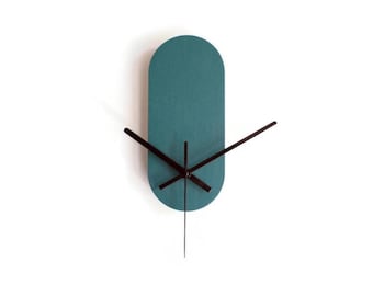 Teal Wall Clock: Compact Silent Oblong Timepiece for Living Room