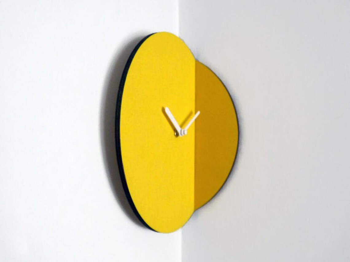 13/33cm Corner Small Wooden Quiet Wall Clock Yellow for Etsy