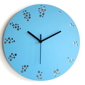 11" Modern Pastel Blue Round Numbers Wooden Wall Clock for Kitchen and Living Room Silent Non-Ticking Small Clocks Without Frame Decor