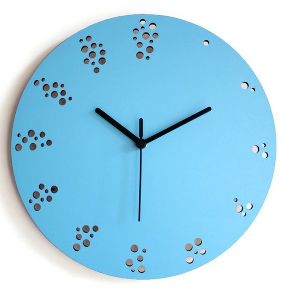 28cm Piccolo orologio da parete in legno silenzioso con numeri circolari per cucina Orologi a muro particolari senza ticchettio blu pastello