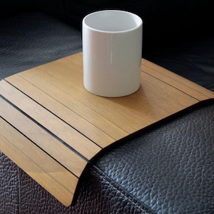 Italian Wood Couch Arm Table: Olive Flexible Tray for Living Room