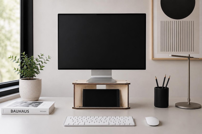 Laser Cut Wooden Monitor Riser: Desktop Media Workstation
