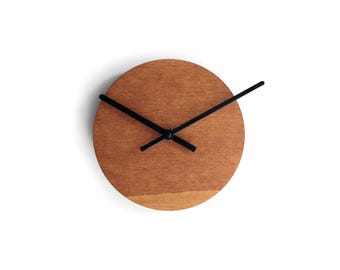 Light Walnut Wooden Frameless Wall Clock: 7 Inch Silent Modern Timepiece