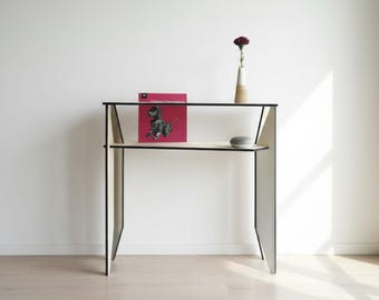 Italian Modern Narrow Wall Console Table with Magazine Rack and Legs - Laser-Cut Wood