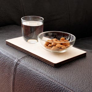 Poplar Laser Cut Sofa Armrest Drink Tray: Modern Couch Side Table for Living Room