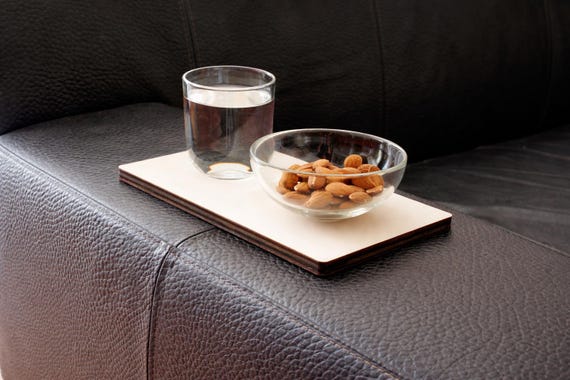 Poplar Laser Cut Sofa Armrest Drink Tray: Modern Couch Side Table for Living Room