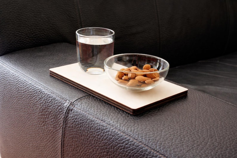 Poplar Laser Cut Sofa Armrest Drink Tray: Modern Couch Side Table for Living Room