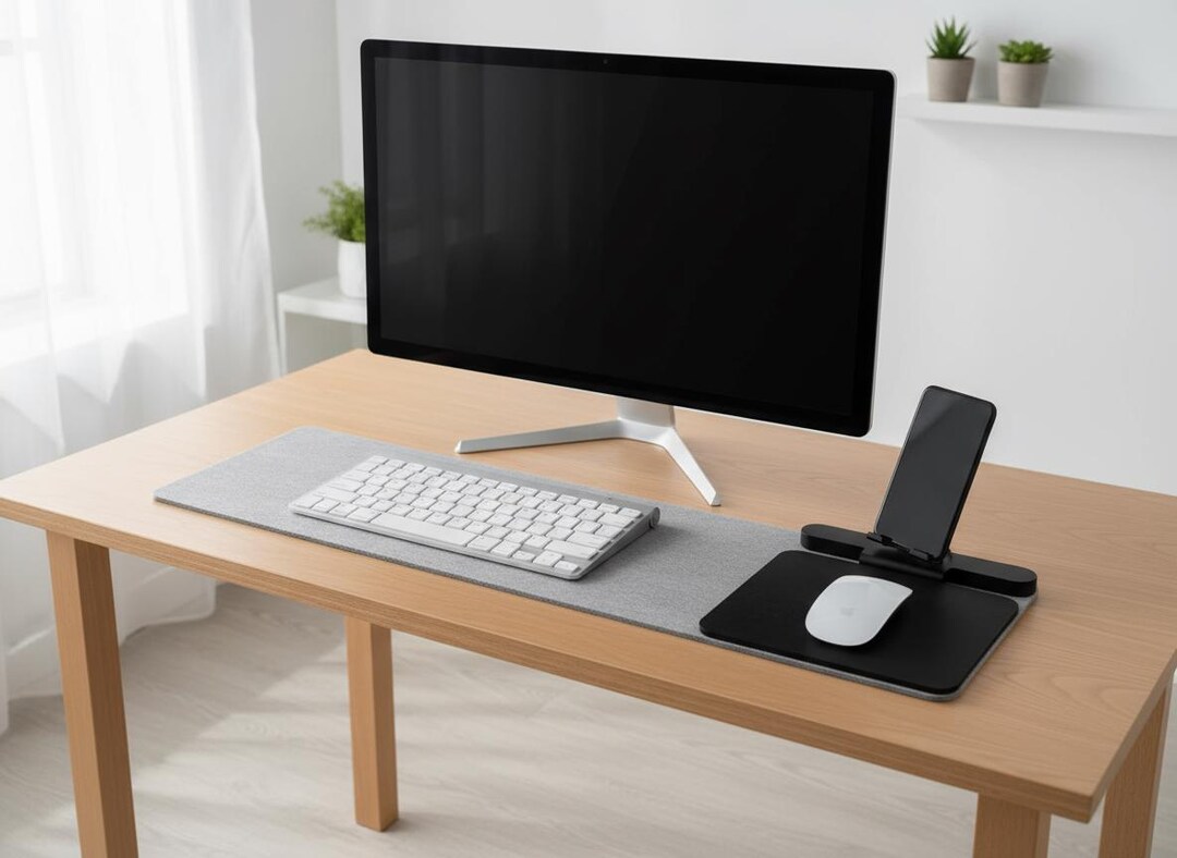 XL Mouse Pad With Smartphone Stand: Modern Felt Desk Mat Organizer - Etsy