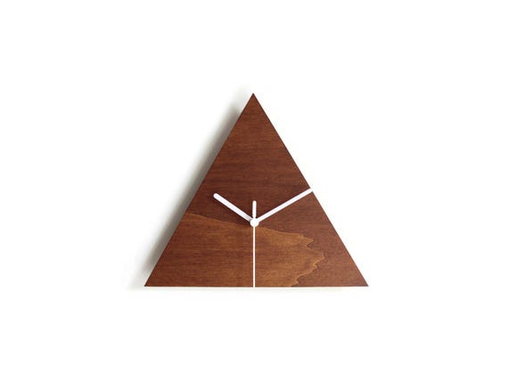 12 Inch Dark Walnut Triangular Geometric Wooden Clock: Modern Minimalist Wall Decor