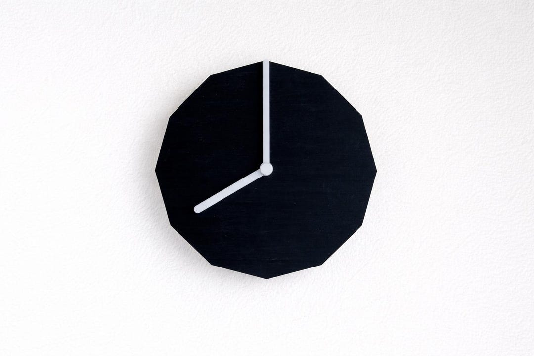Black Geometric Wooden Dodecagon Clock: Minimalist Wall Timepiece - Etsy